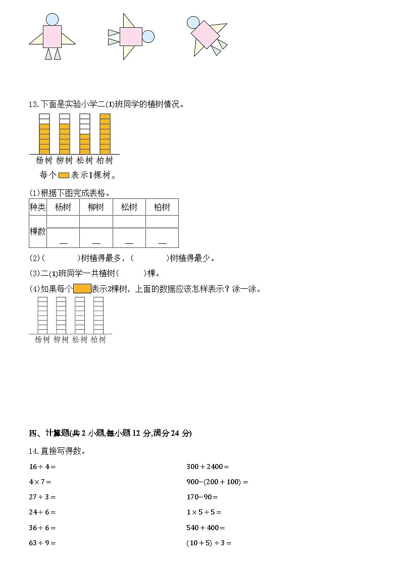 期末综合测试卷2 人教版数学二年级下册第3页