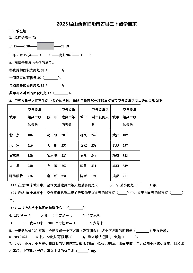 2023届山西省临汾市古县三下数学期末含解析第1页