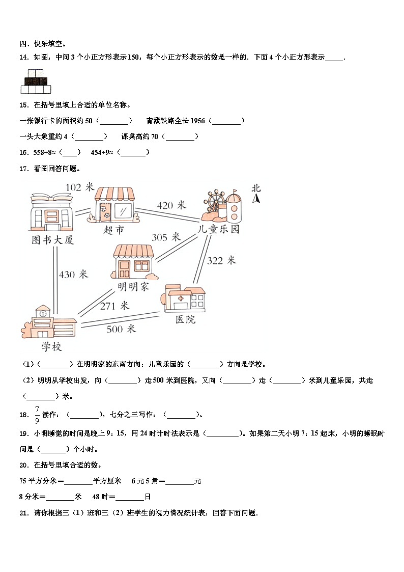 永州市祁阳县2023年三年级数学第二学期期末质量检测试题含解析02