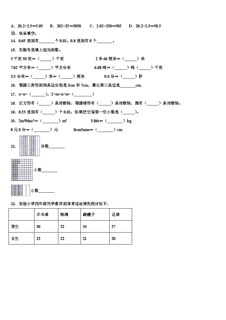 2022-2023学年保定市定兴县数学四下期末联考试题含解析02