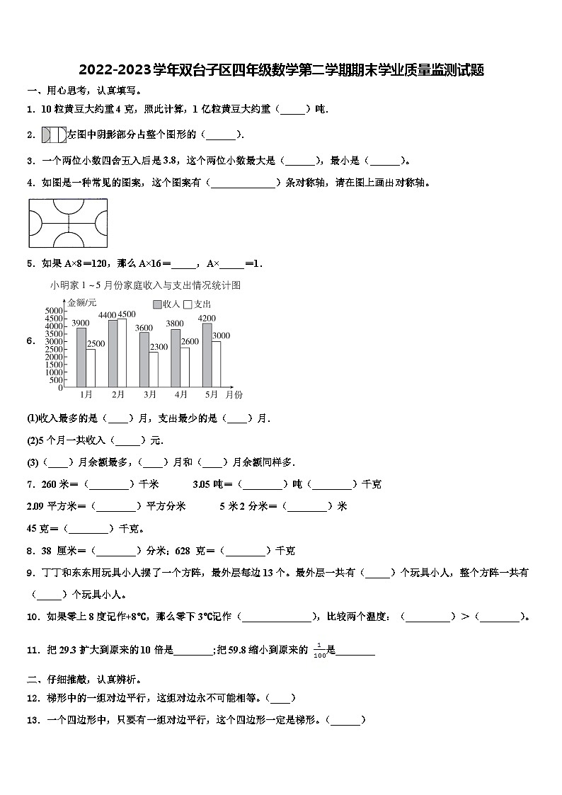 2022-2023学年双台子区四年级数学第二学期期末学业质量监测试题含解析第1页