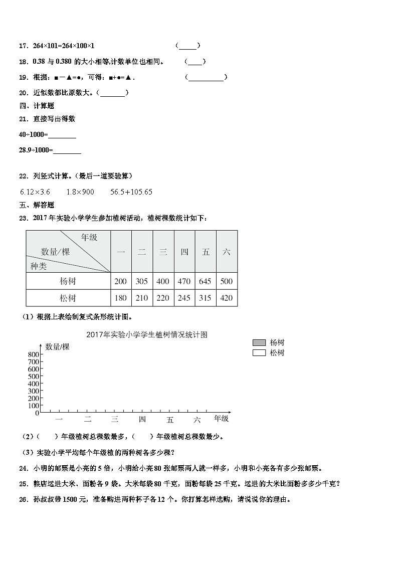 2022-2023学年广西壮族崇左市宁明县数学四下期末监测模拟试题含解析第2页