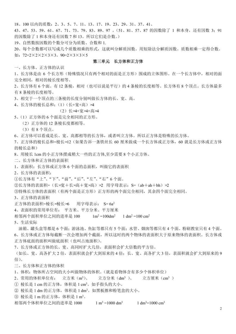 人教版小学数学五年级下册期末复习知识点梳理02