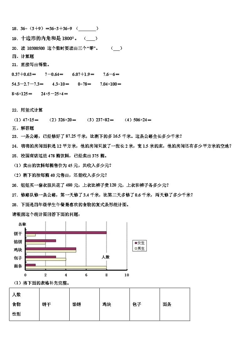2022-2023学年湖南省郴州市安仁县数学四年级第二学期期末质量跟踪监视模拟试题含解析02