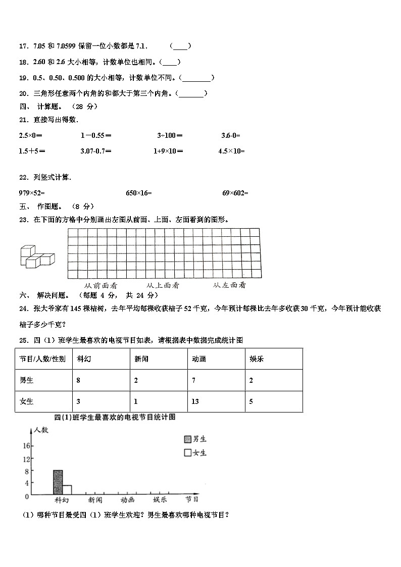 2023届湖南省郴州市四年级数学第二学期期末调研模拟试题含解析第2页