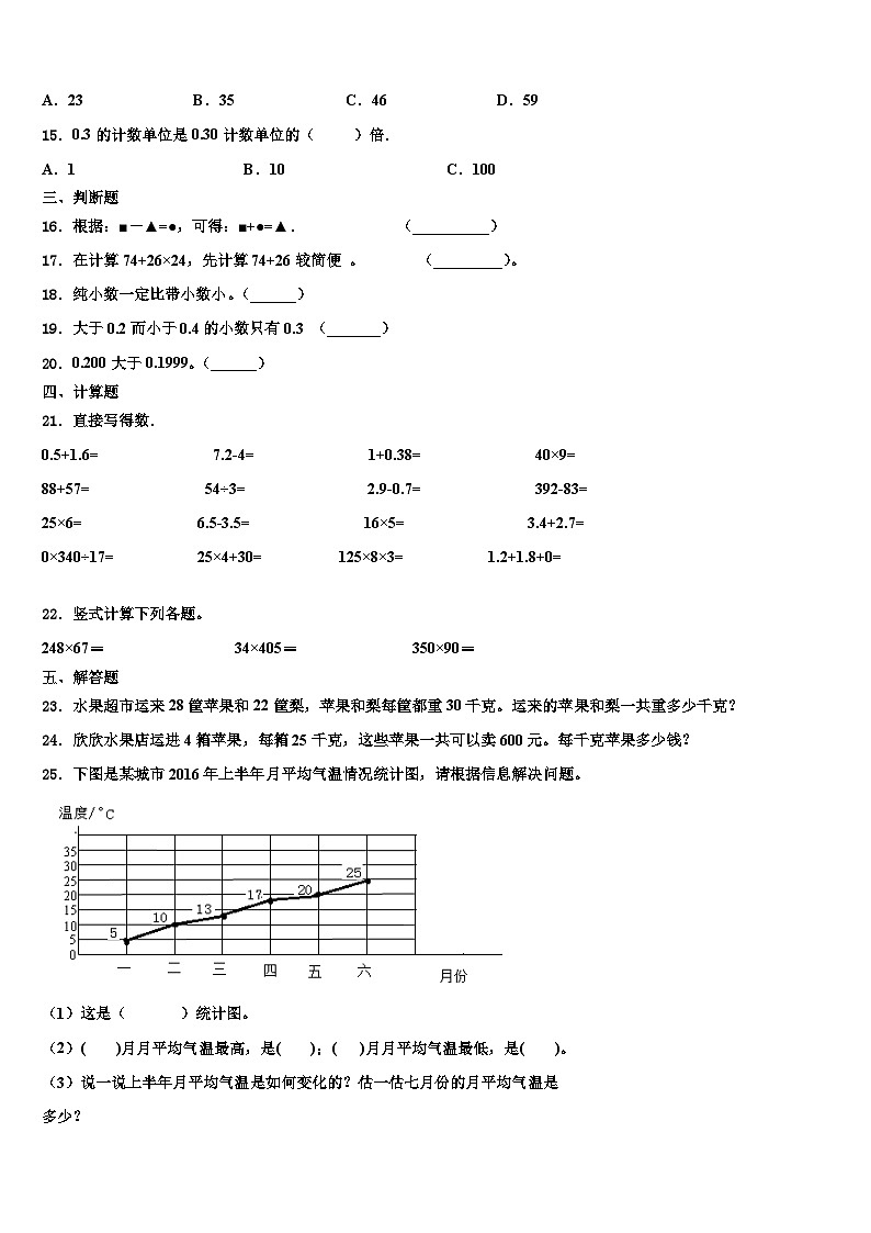 2023年河北省邢台市清河县四年级数学第二学期期末学业水平测试模拟试题含解析第2页