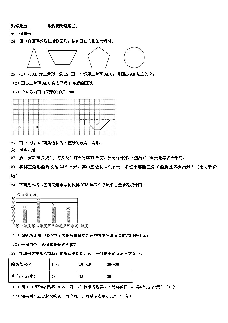 河南省郑州市管城区2022-2023学年四年级数学第二学期期末学业水平测试模拟试题含解析第3页