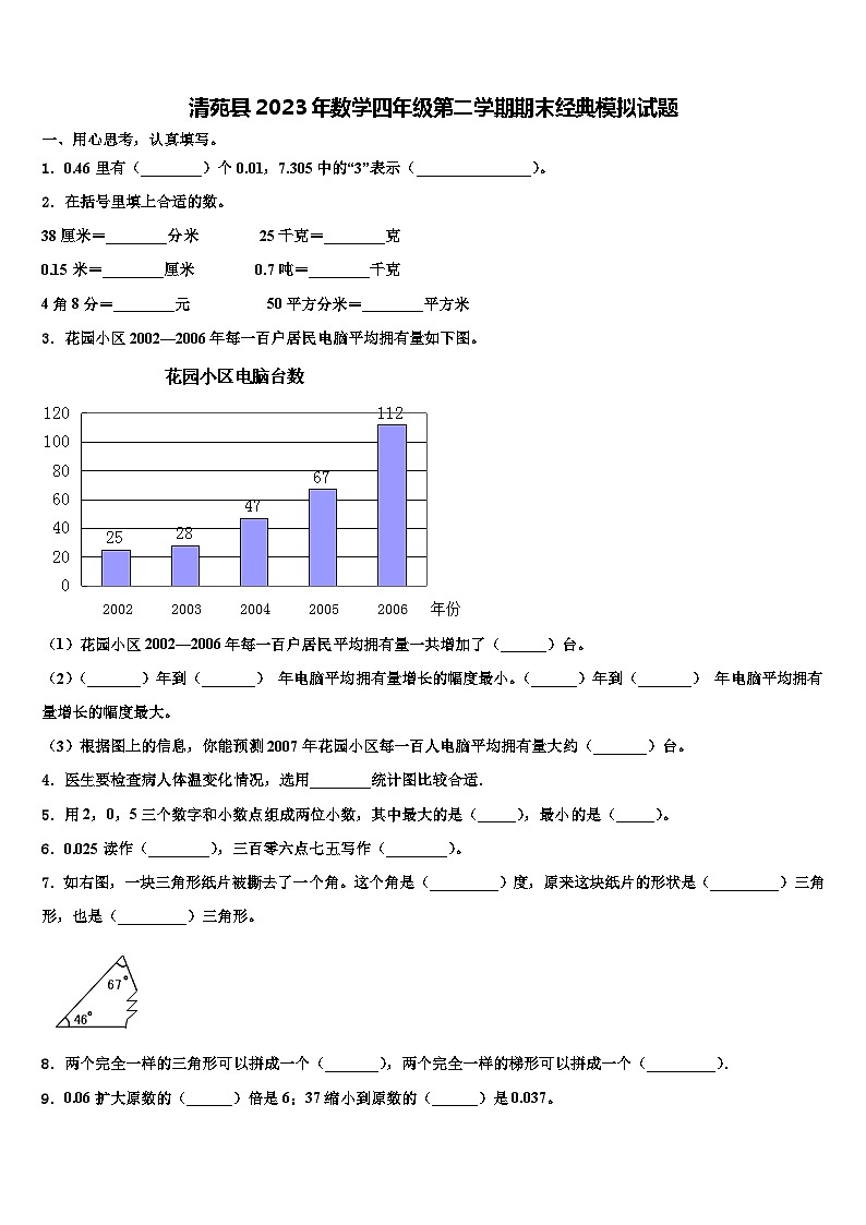 清苑县2023年数学四年级第二学期期末经典模拟试题含解析01
