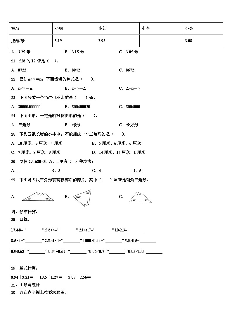 湖北省武汉市黄陂区2022-2023学年数学四年级第二学期期末学业水平测试试题含解析第2页