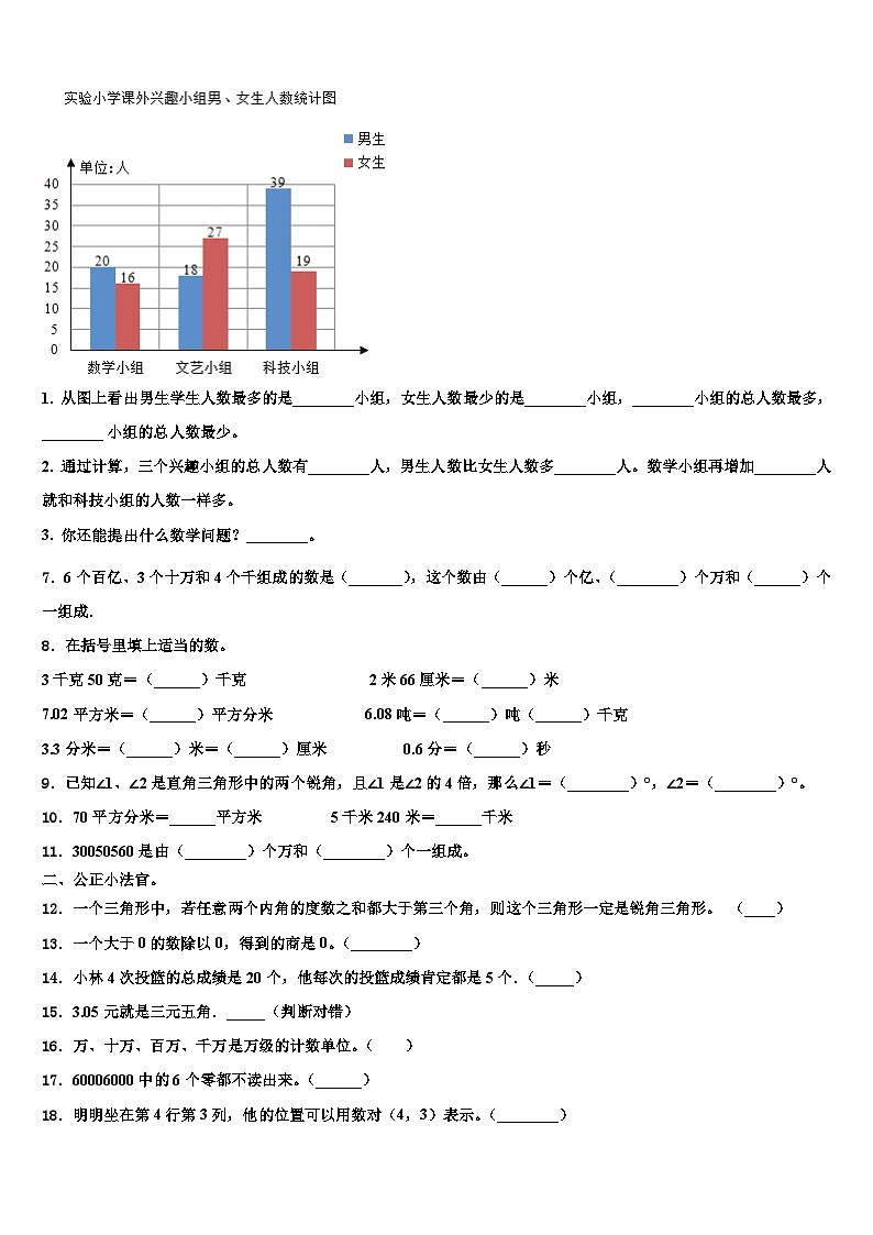 郴州市桂东县2023年数学四年级第二学期期末学业质量监测试题含解析02
