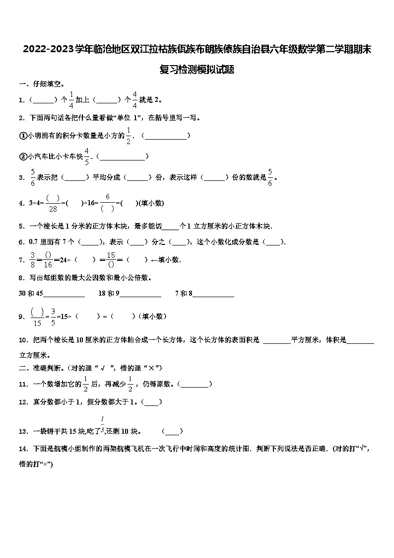 2022-2023学年临沧地区双江拉祜族佤族布朗族傣族自治县六年级数学第二学期期末复习检测模拟试题含解析第1页