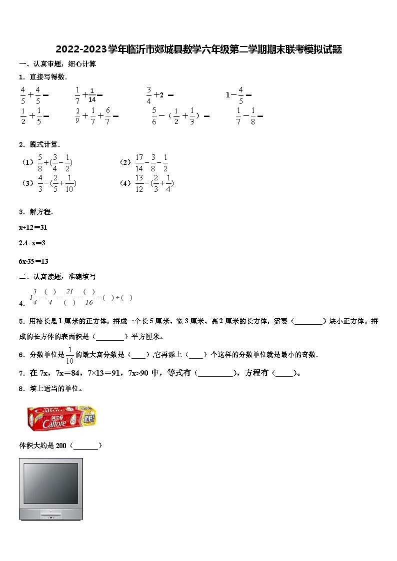 2022-2023学年临沂市郯城县数学六年级第二学期期末联考模拟试题含解析第1页