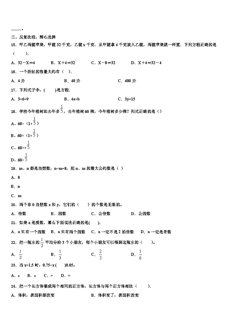 2022-2023学年寿阳县数学六年级第二学期期末达标检测模拟试题含解析第2页