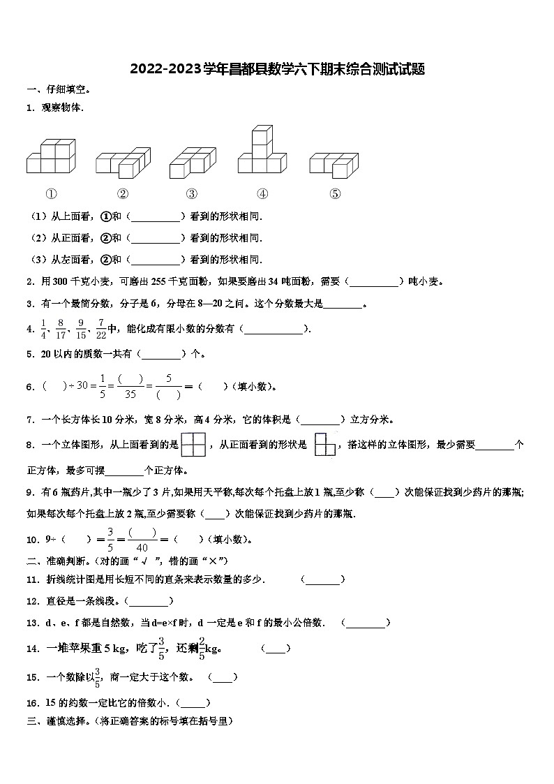 2022-2023学年昌都县数学六下期末综合测试试题含解析第1页