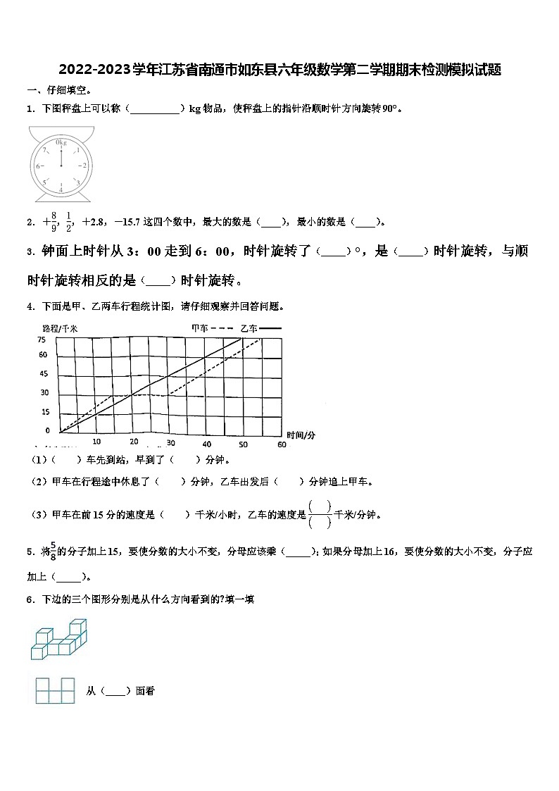 2022-2023学年江苏省南通市如东县六年级数学第二学期期末检测模拟试题含解析第1页