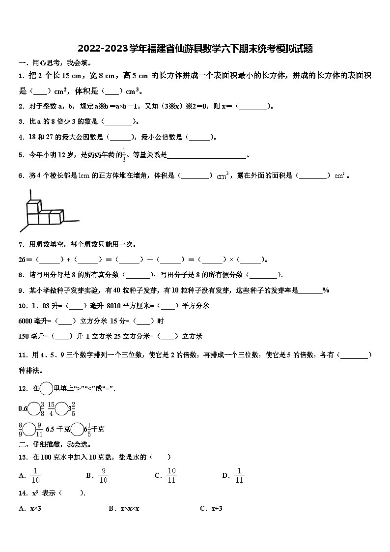 2022-2023学年福建省仙游县数学六下期末统考模拟试题含解析01