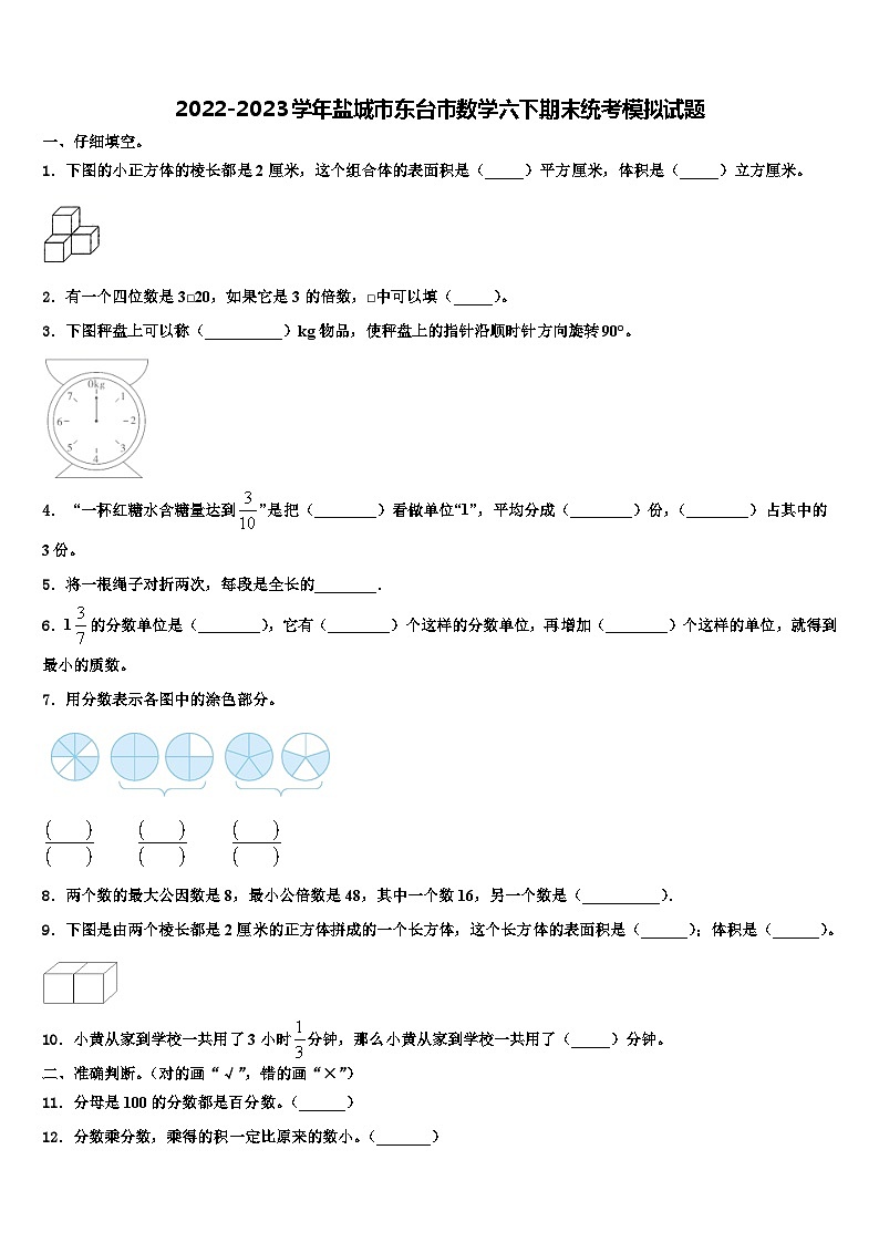 2022-2023學(xué)年鹽城市東臺(tái)市數(shù)學(xué)六下期末統(tǒng)考模擬試題含解析第1頁(yè)