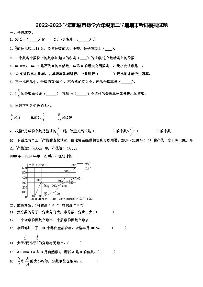 2022-2023學(xué)年肥城市數(shù)學(xué)六年級第二學(xué)期期末考試模擬試題含解析第1頁