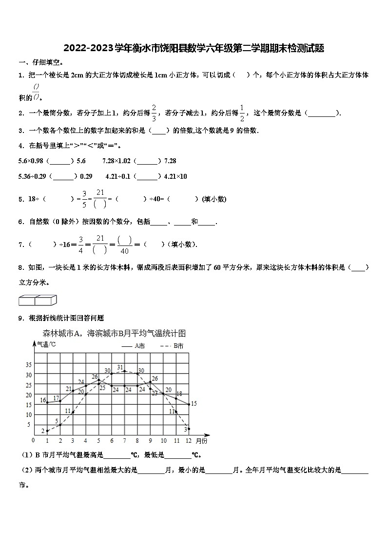 2022-2023学年衡水市饶阳县数学六年级第二学期期末检测试题含解析第1页