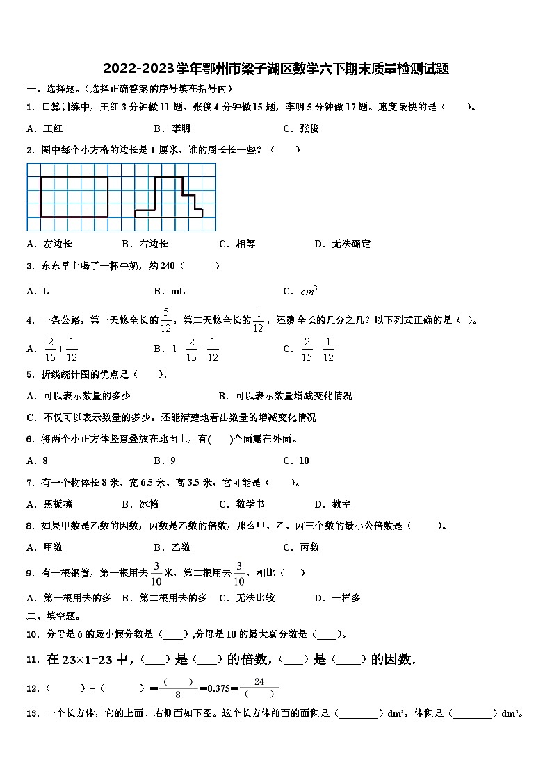 2022-2023学年鄂州市梁子湖区数学六下期末质量检测试题含解析01