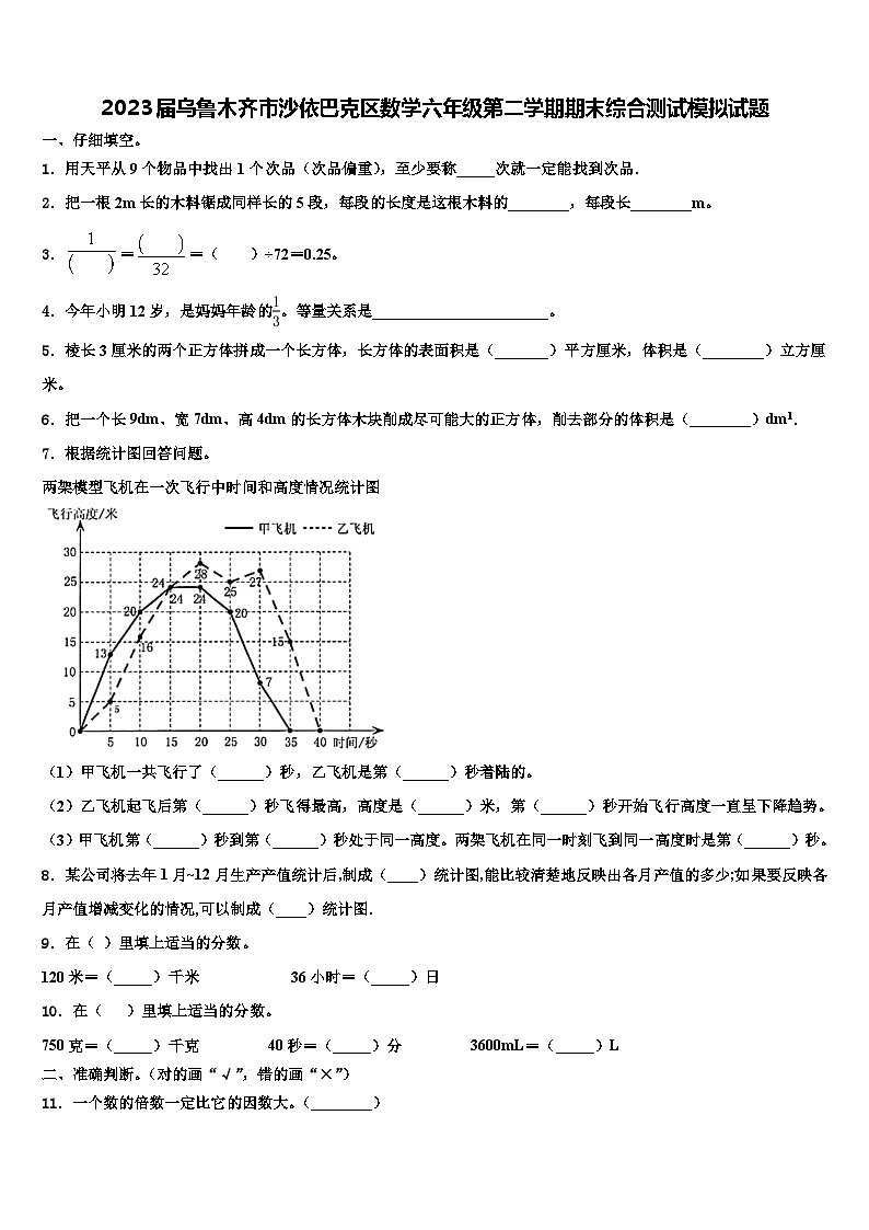2023届乌鲁木齐市沙依巴克区数学六年级第二学期期末综合测试模拟试题含解析第1页