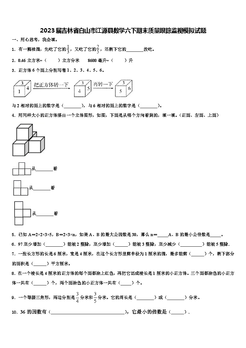 2023届吉林省白山市江源县数学六下期末质量跟踪监视模拟试题含解析01