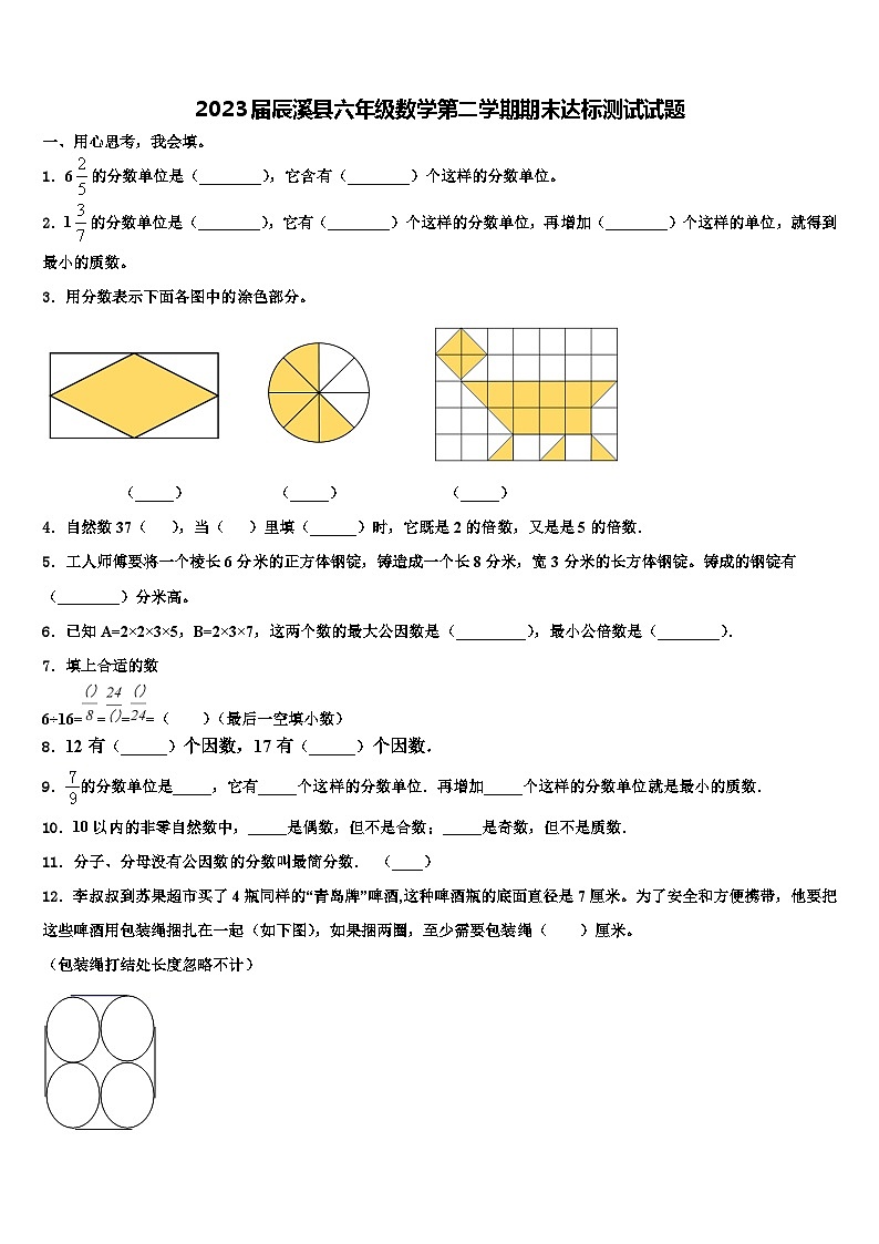 2023届辰溪县六年级数学第二学期期末达标测试试题含解析第1页