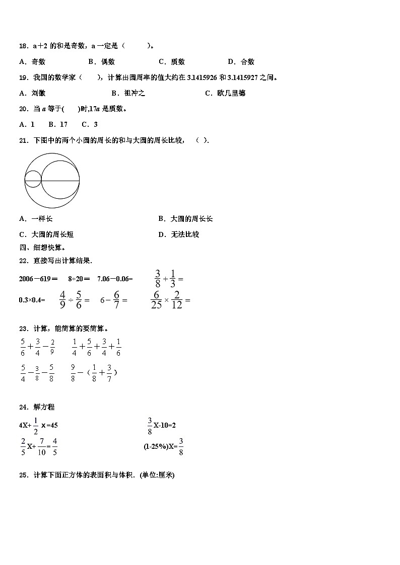 2023届资阳市乐至县数学六下期末达标检测模拟试题含解析第2页