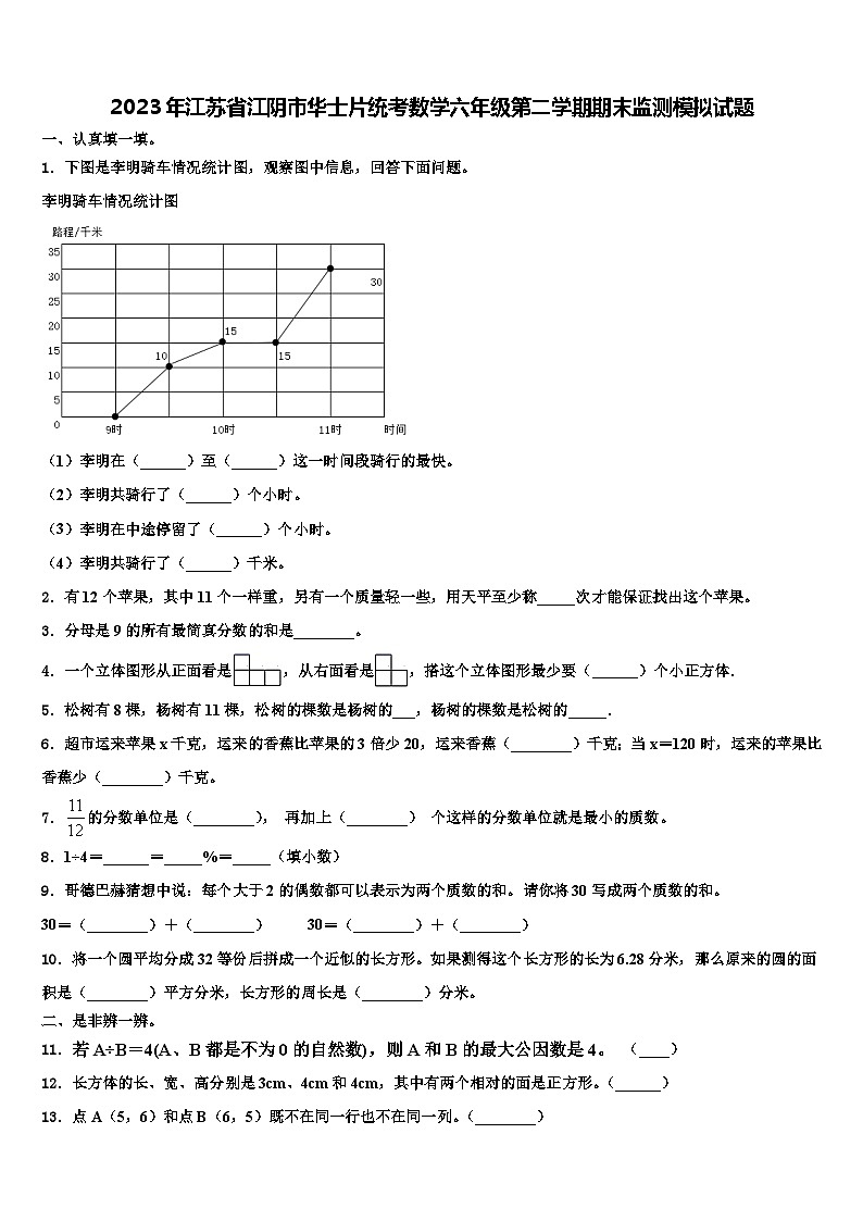 2023年江苏省江阴市华士片统考数学六年级第二学期期末监测模拟试题含解析第1页