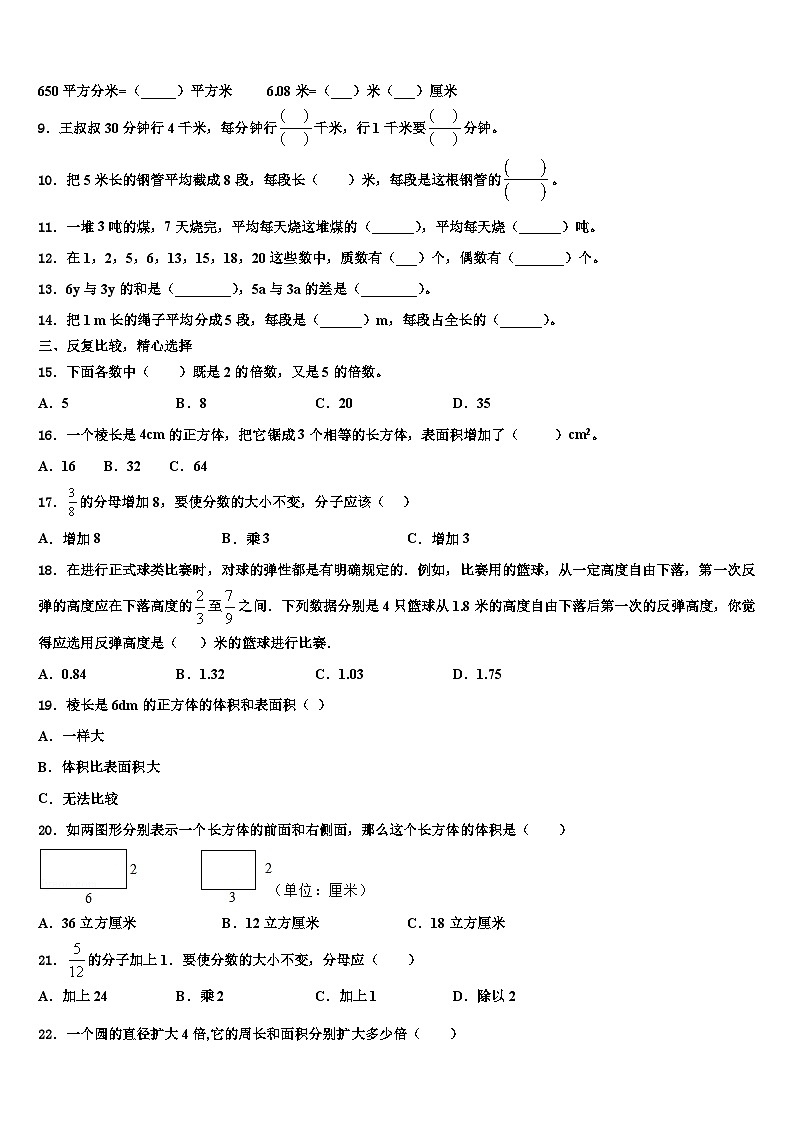 2023年沙坡头区六年级数学第二学期期末达标测试试题含解析第2页