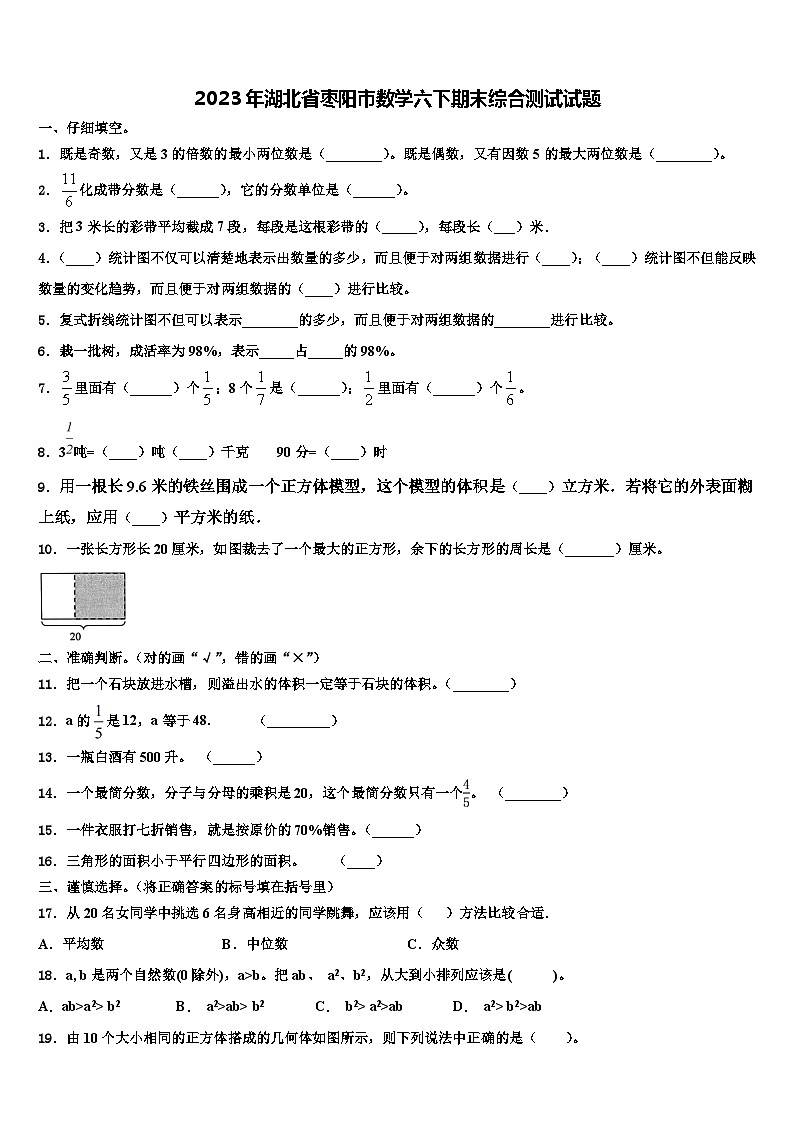 2023年湖北省枣阳市数学六下期末综合测试试题含解析01