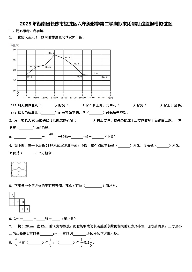 2023年湖南省長沙市望城區(qū)六年級數(shù)學(xué)第二學(xué)期期末質(zhì)量跟蹤監(jiān)視模擬試題含解析第1頁