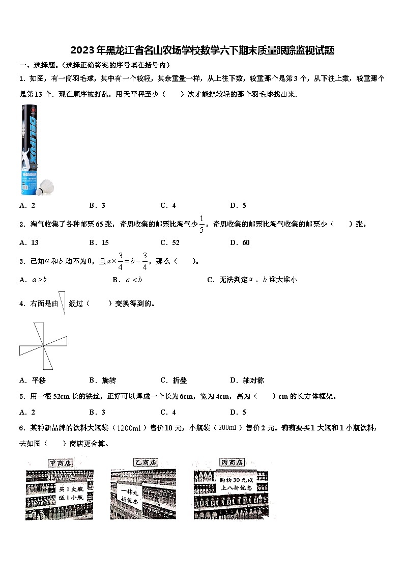 2023年黑龙江省名山农场学校数学六下期末质量跟踪监视试题含解析第1页