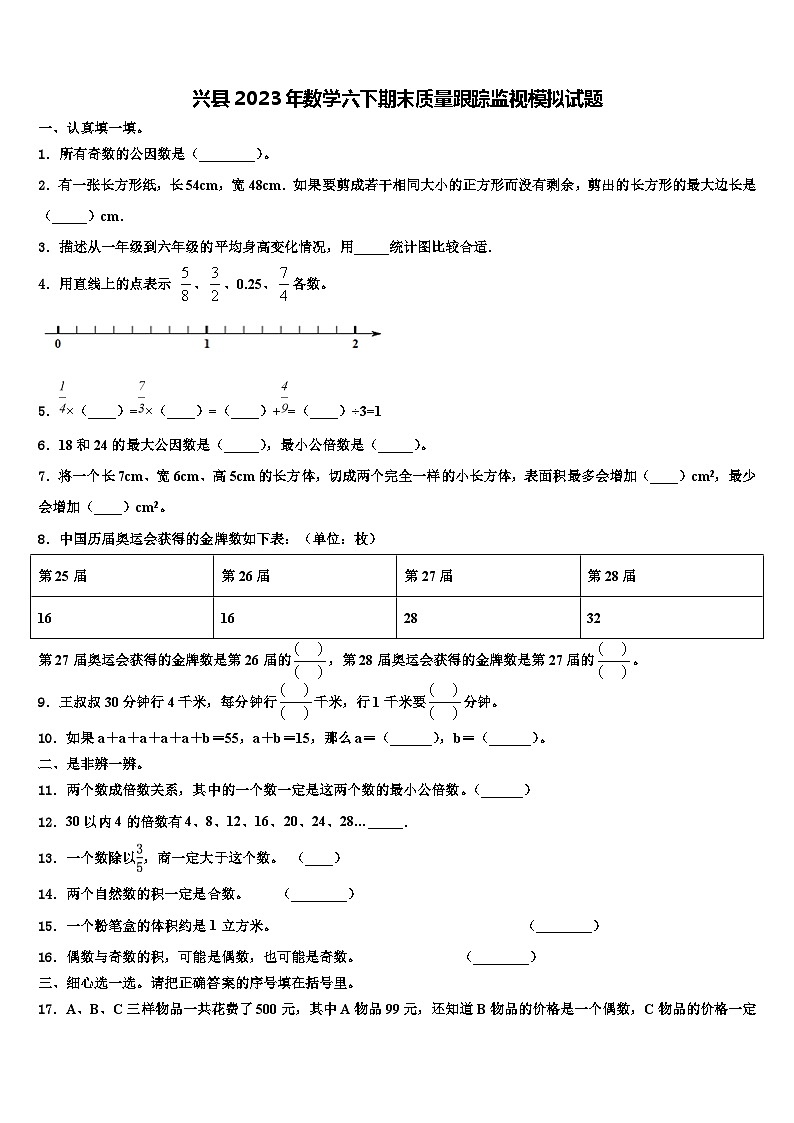 兴县2023年数学六下期末质量跟踪监视模拟试题含解析01