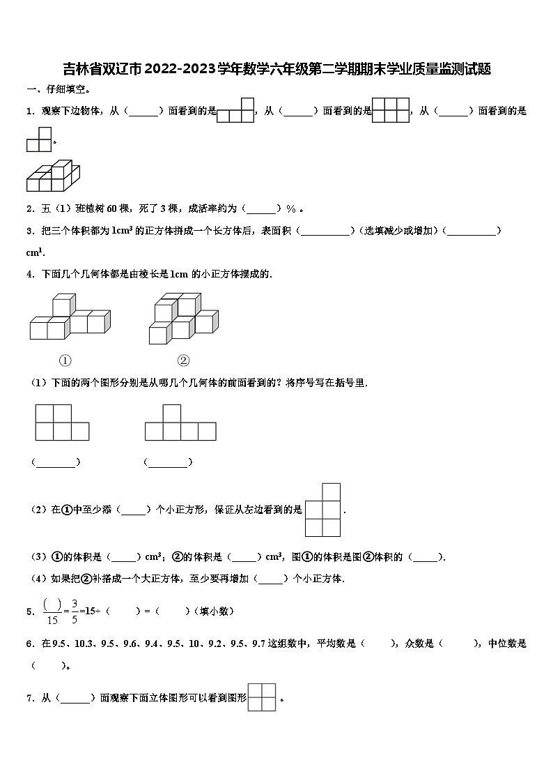 吉林省双辽市2022-2023学年数学六年级第二学期期末学业质量监测试题含解析第1页