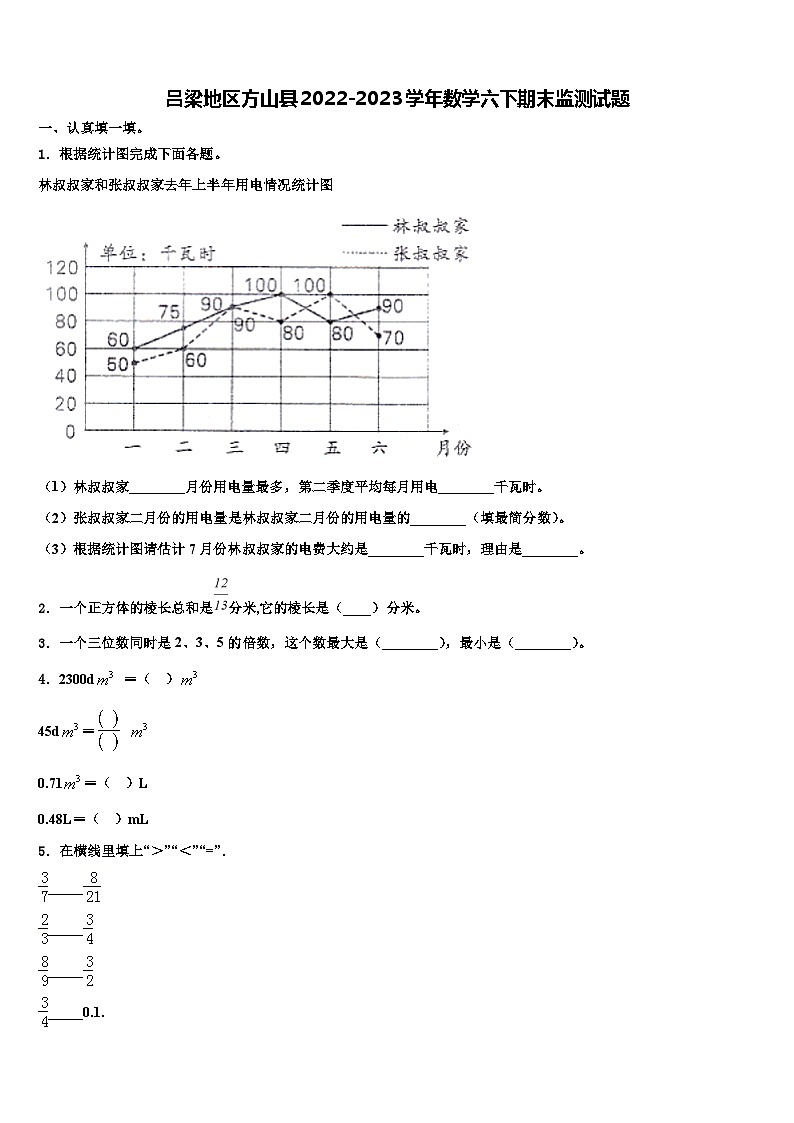吕梁地区方山县2022-2023学年数学六下期末监测试题含解析第1页