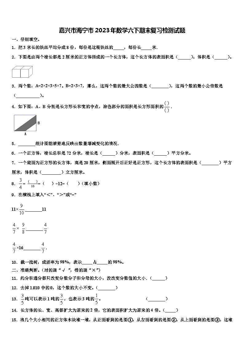 嘉兴市海宁市2023年数学六下期末复习检测试题含解析第1页