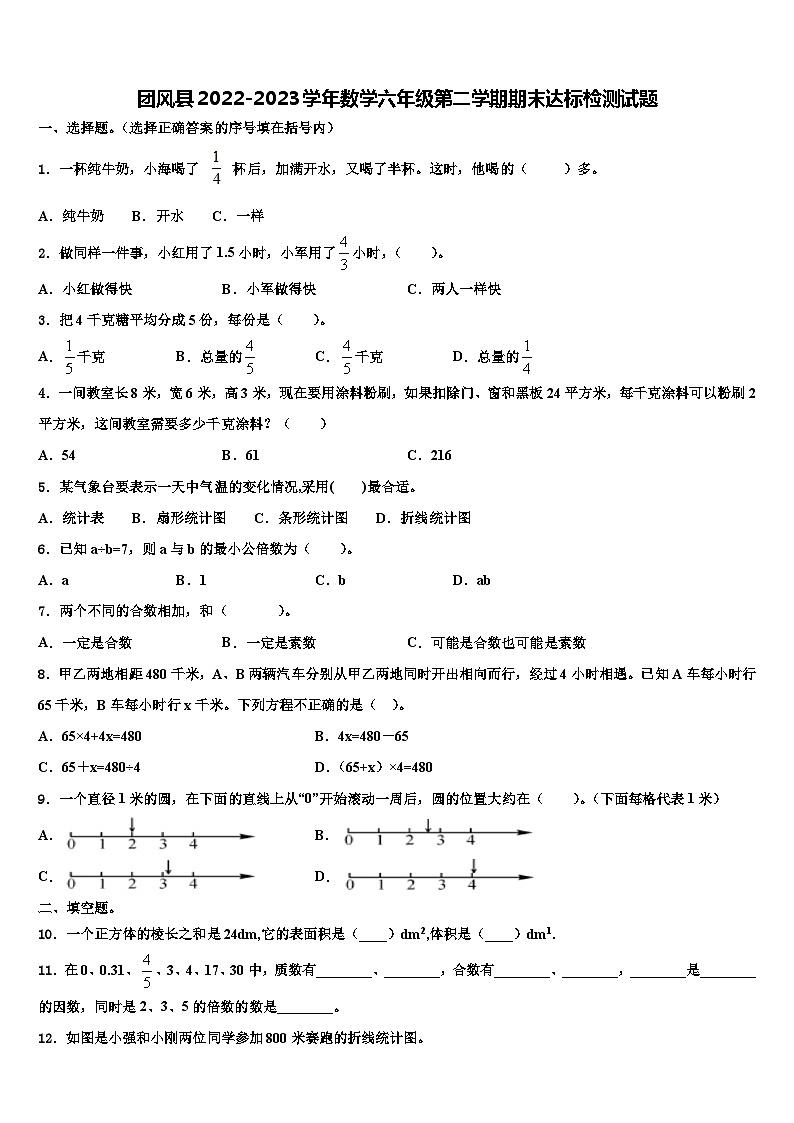 团风县2022-2023学年数学六年级第二学期期末达标检测试题含解析第1页