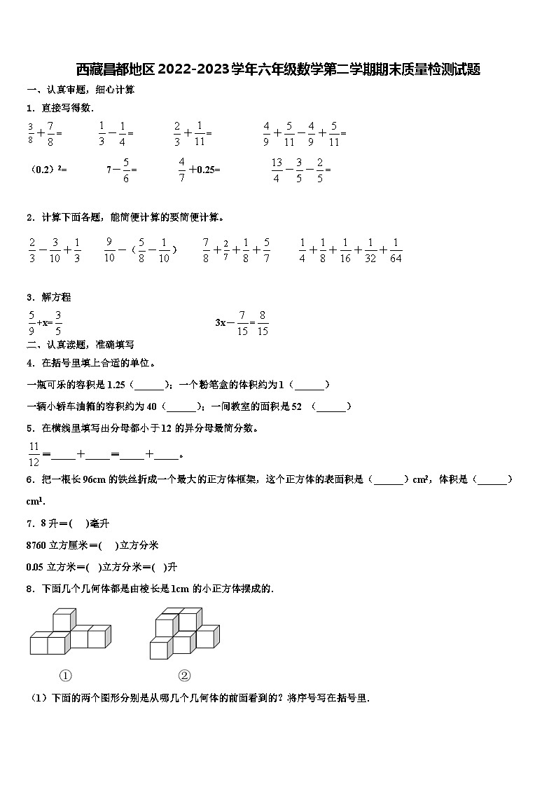 西藏昌都地区2022-2023学年六年级数学第二学期期末质量检测试题含解析01