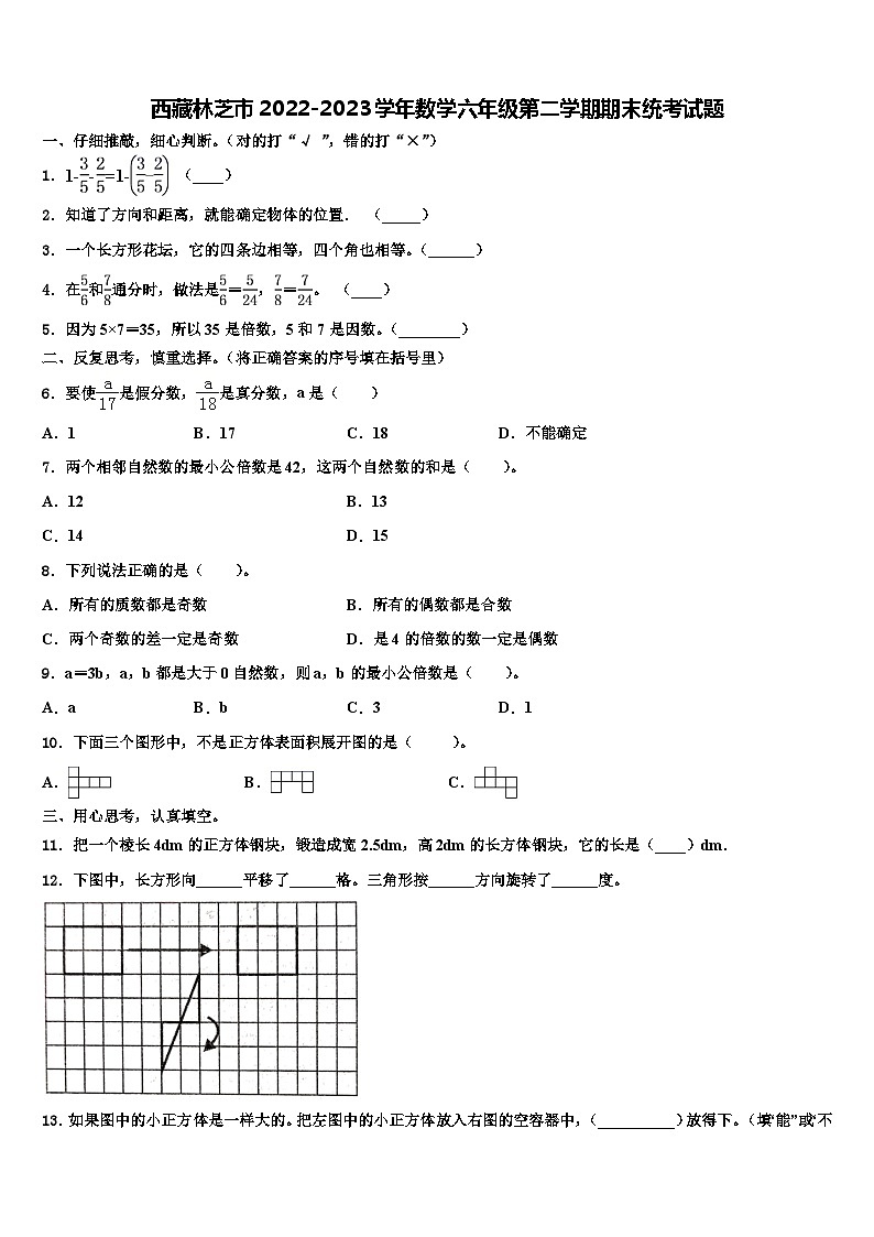 西藏林芝市2022-2023学年数学六年级第二学期期末统考试题含解析01