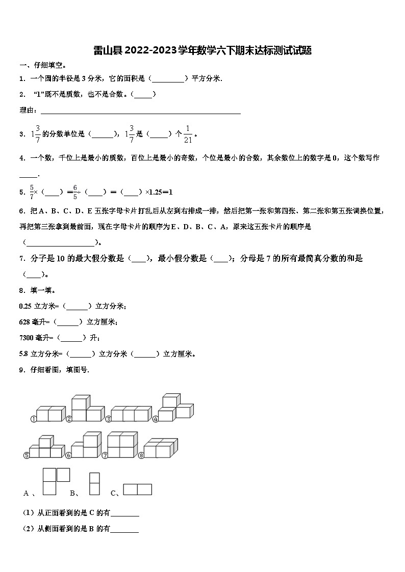 雷山县2022-2023学年数学六下期末达标测试试题含解析第1页
