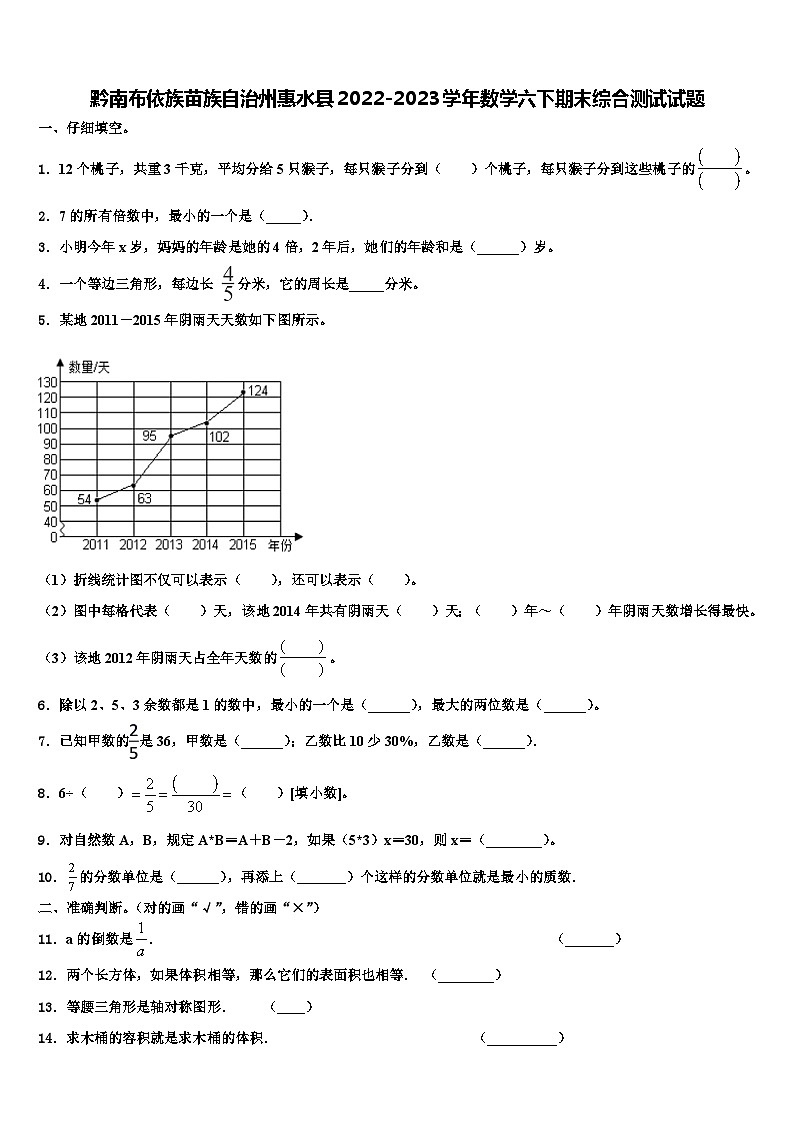 黔南布依族苗族自治州惠水县2022-2023学年数学六下期末综合测试试题含解析第1页