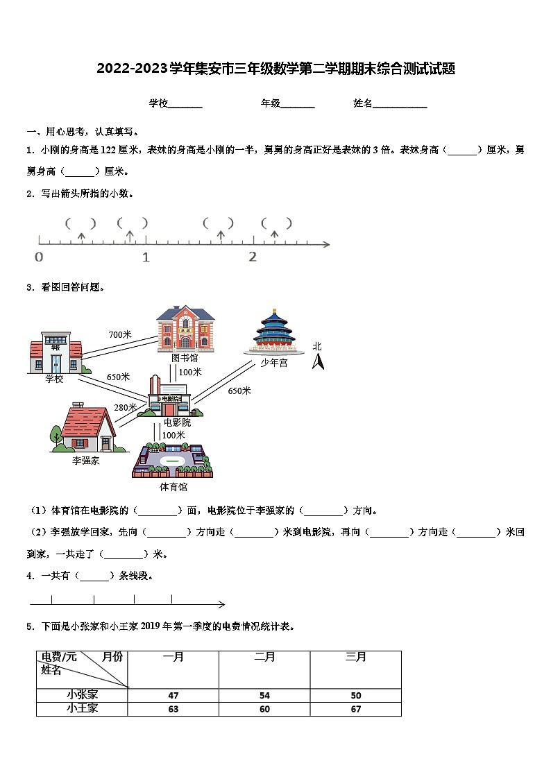 2022-2023学年集安市三年级数学第二学期期末综合测试试题含解析第1页