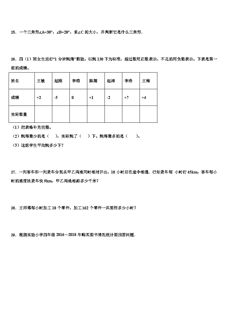 2022-2023学年怀化市新晃侗族自治县数学四下期末质量检测试题含解析03