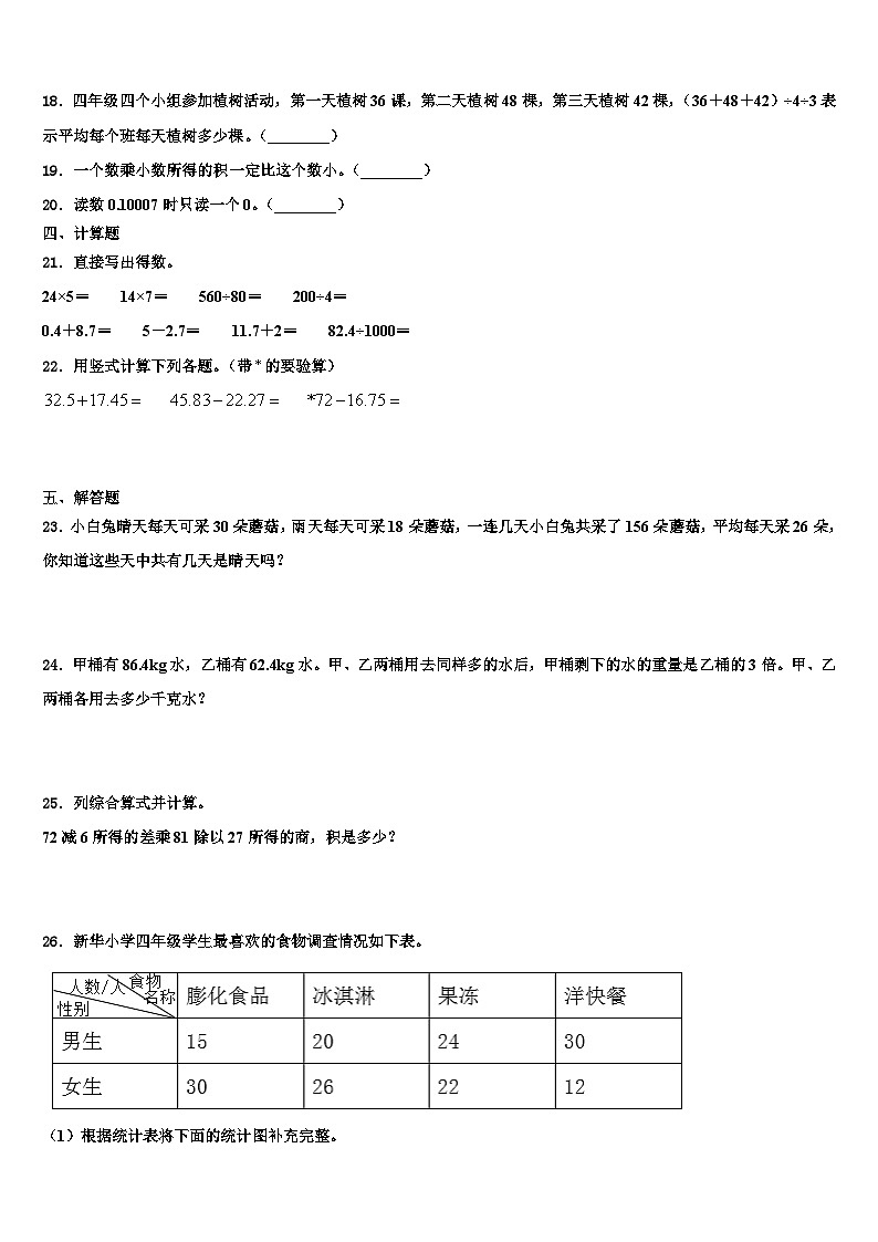 汉寿县2023年数学四年级第二学期期末达标检测试题含解析第2页