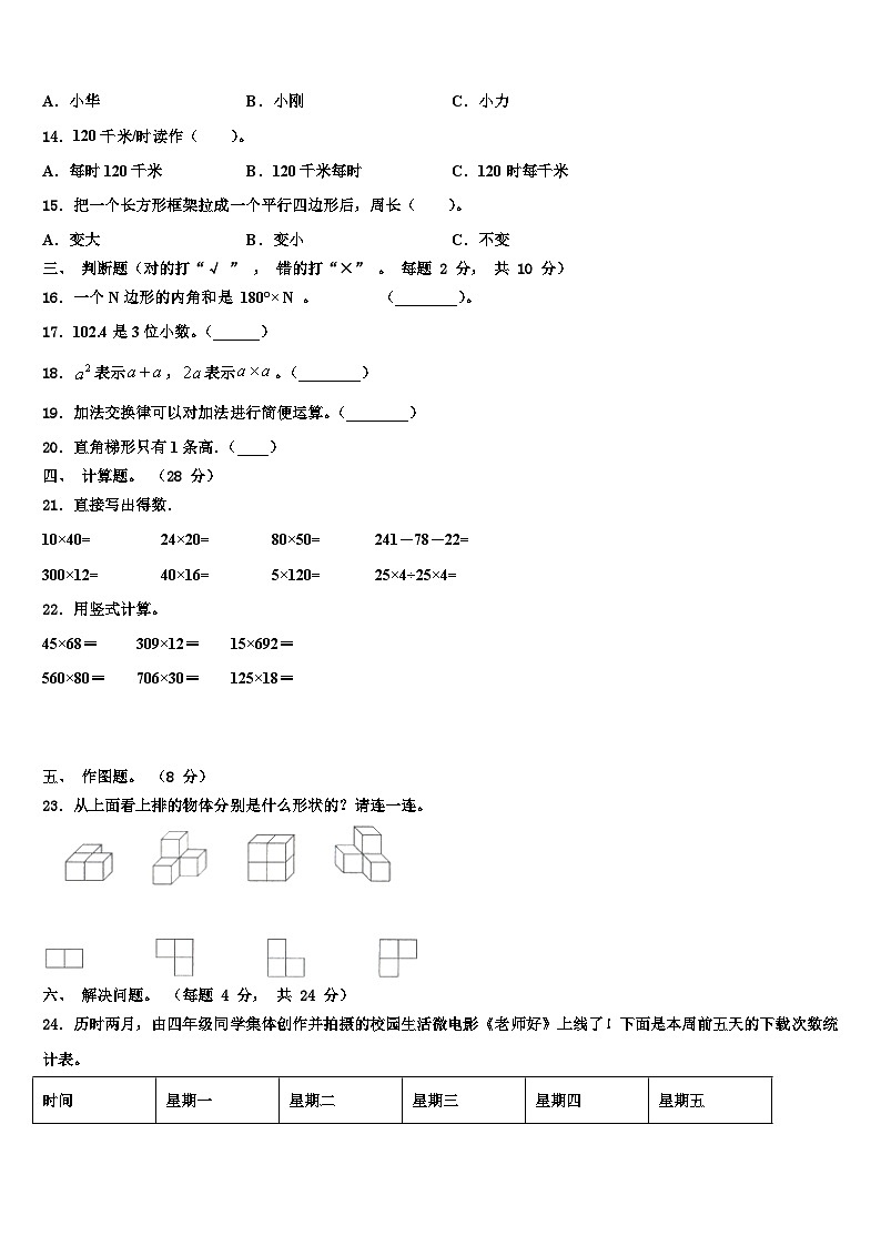 江苏省盐城市射阳县明达双语小学2022-2023学年数学四年级第二学期期末复习检测模拟试题含解析第2页