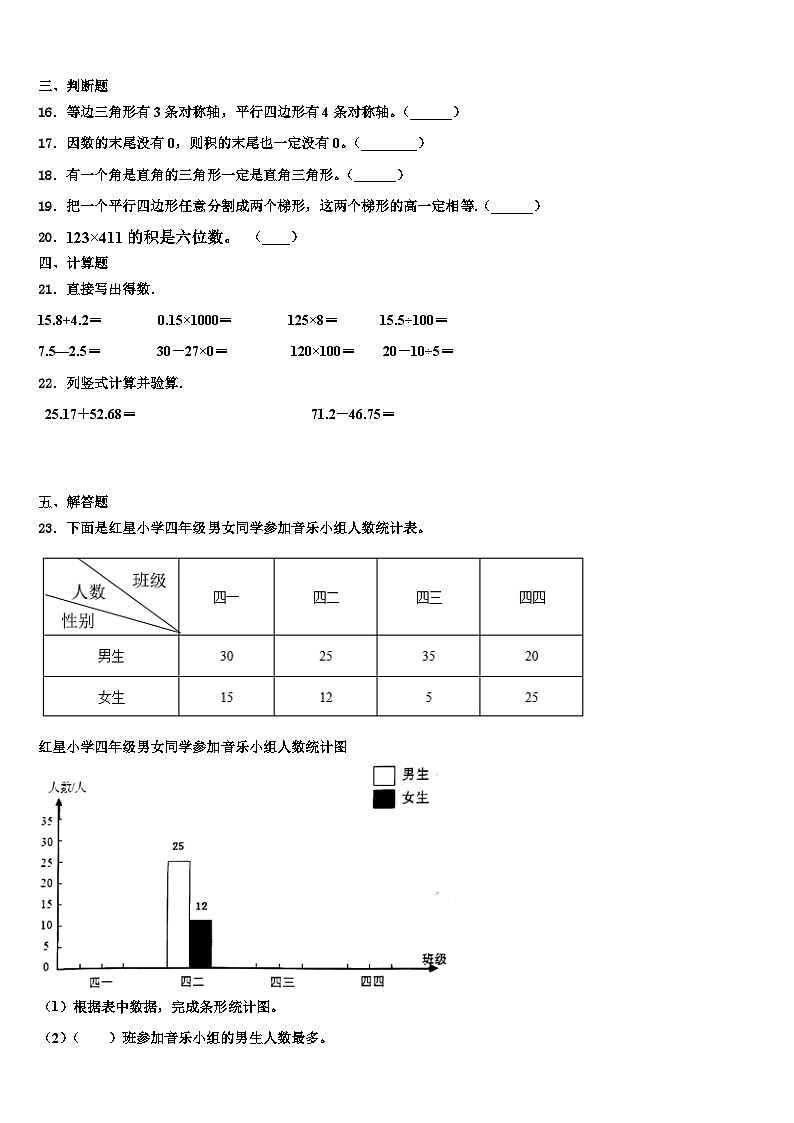 湖南省怀化市新晃侗族自治县2023年四年级数学第二学期期末复习检测模拟试题含解析02