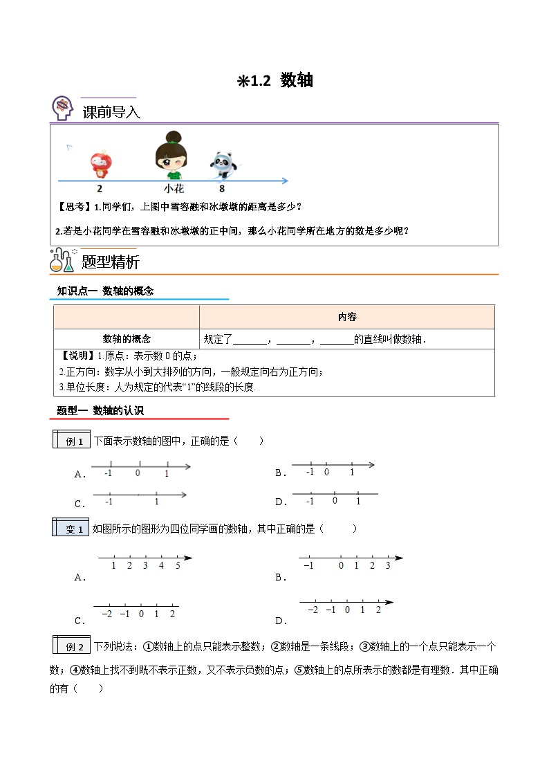 【暑假小初衔接】人教版数学六年级（六升七）暑假预习-1.2《数轴》同步讲学案