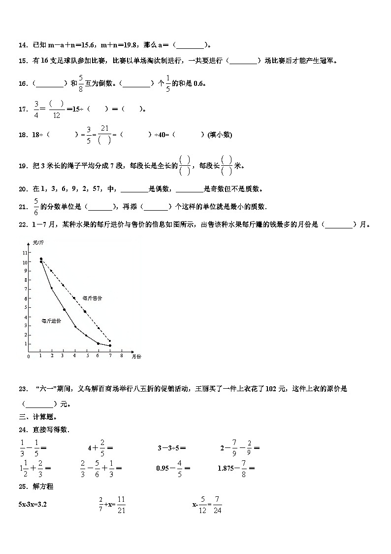 2022-2023学年大同市数学五年级第二学期期末经典模拟试题含解析02