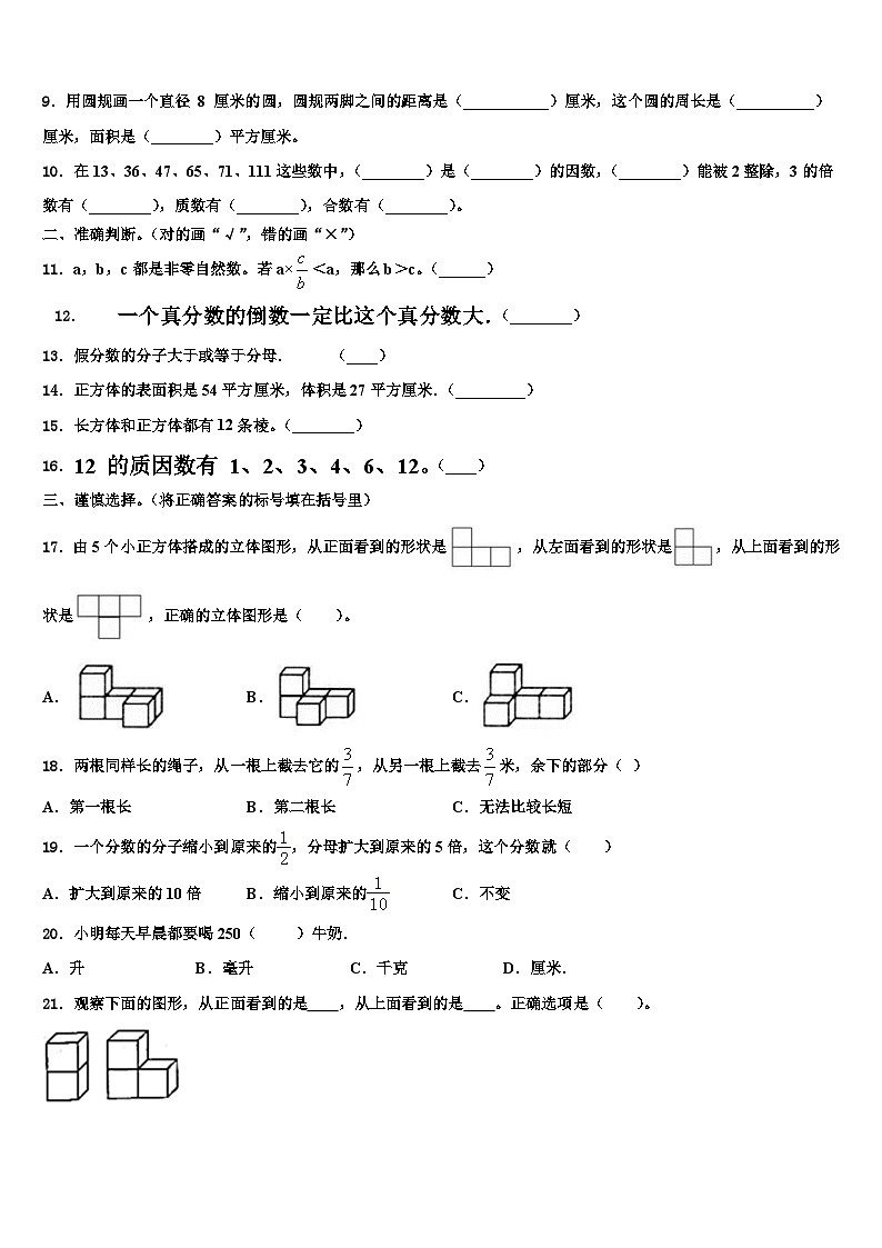 2022-2023学年四川省攀枝花市盐边县数学五年级第二学期期末检测模拟试题含解析第2页